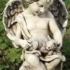 Statues Regers | Cherub With Kitten Garden Statue 12"H