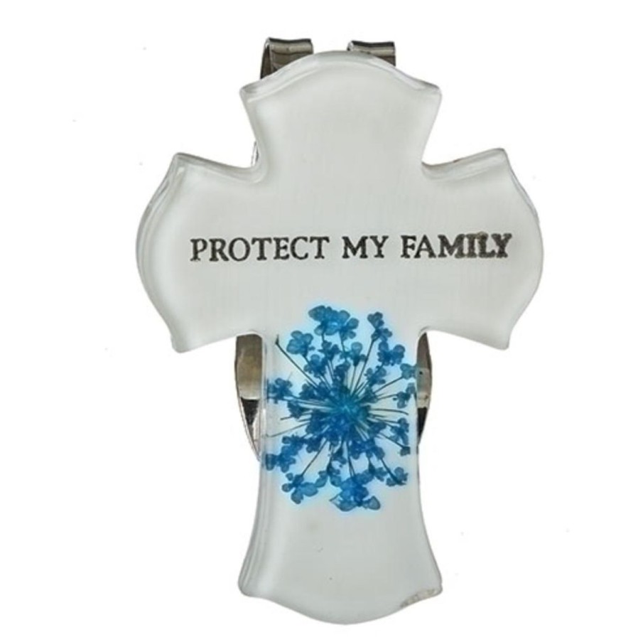 Gift Ideas&Other Regers | Blue Flower Visor Clip "Protect My Family"