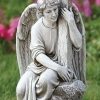 Statues Regers | Seated Male Angel With Cross 13"H