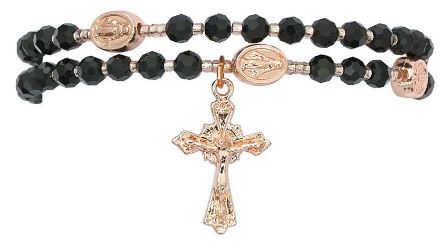 Jewelry&Medals Regers | Rosary Twist Bracelet, Crystal And Copper (Black)