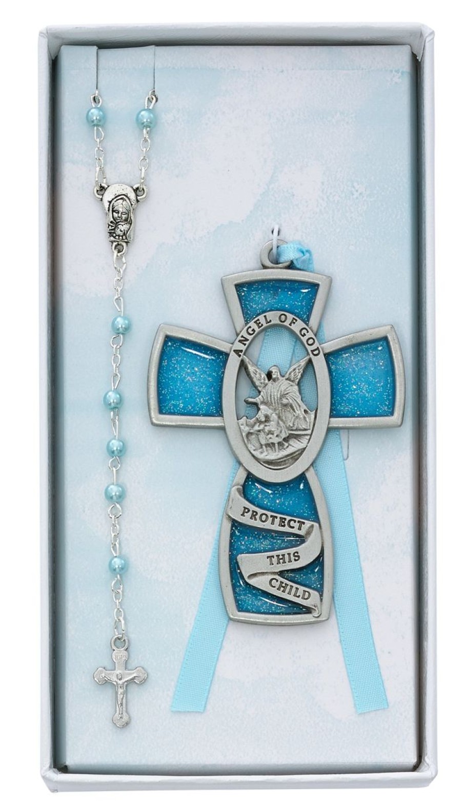 Occasions Regers Other Baby&Baptism Gift Ideas | Baby Set - Blue Crib Cross And Pink Rosary Set Boxed