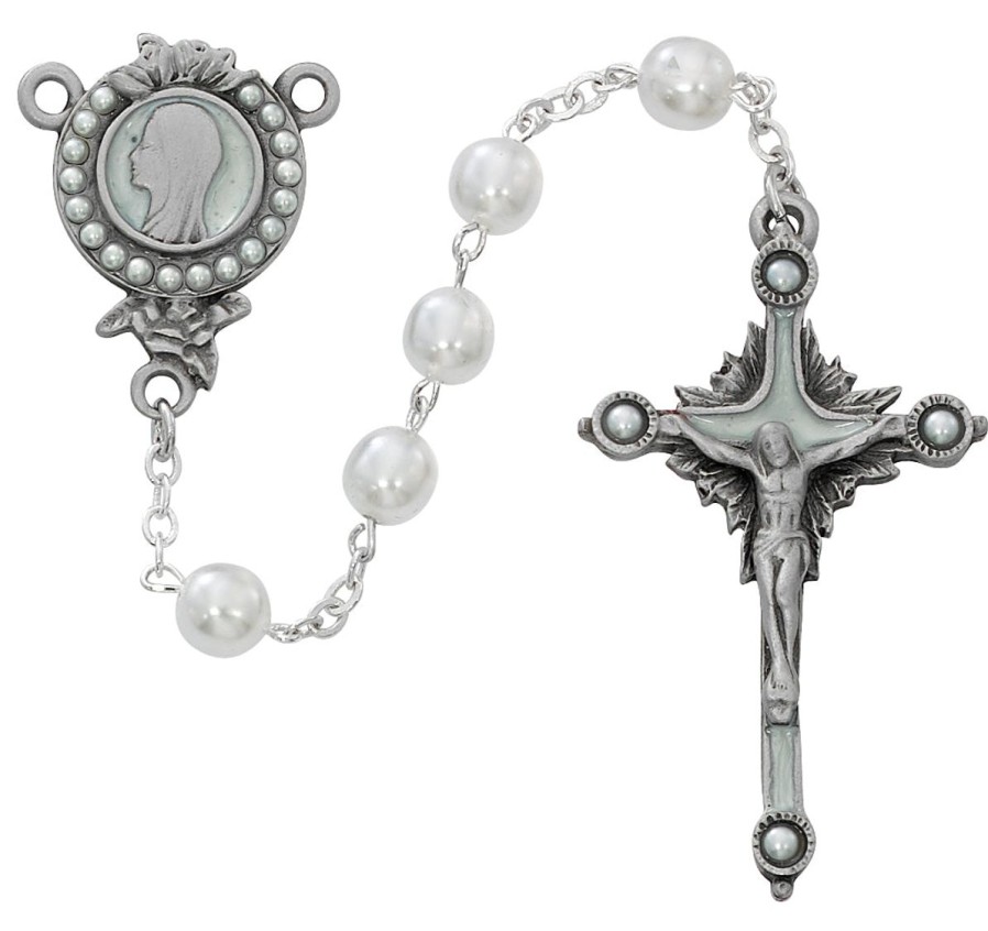 Jewelry&Medals Regers | Rosary - White Glass Pearl Like Rosary Boxed