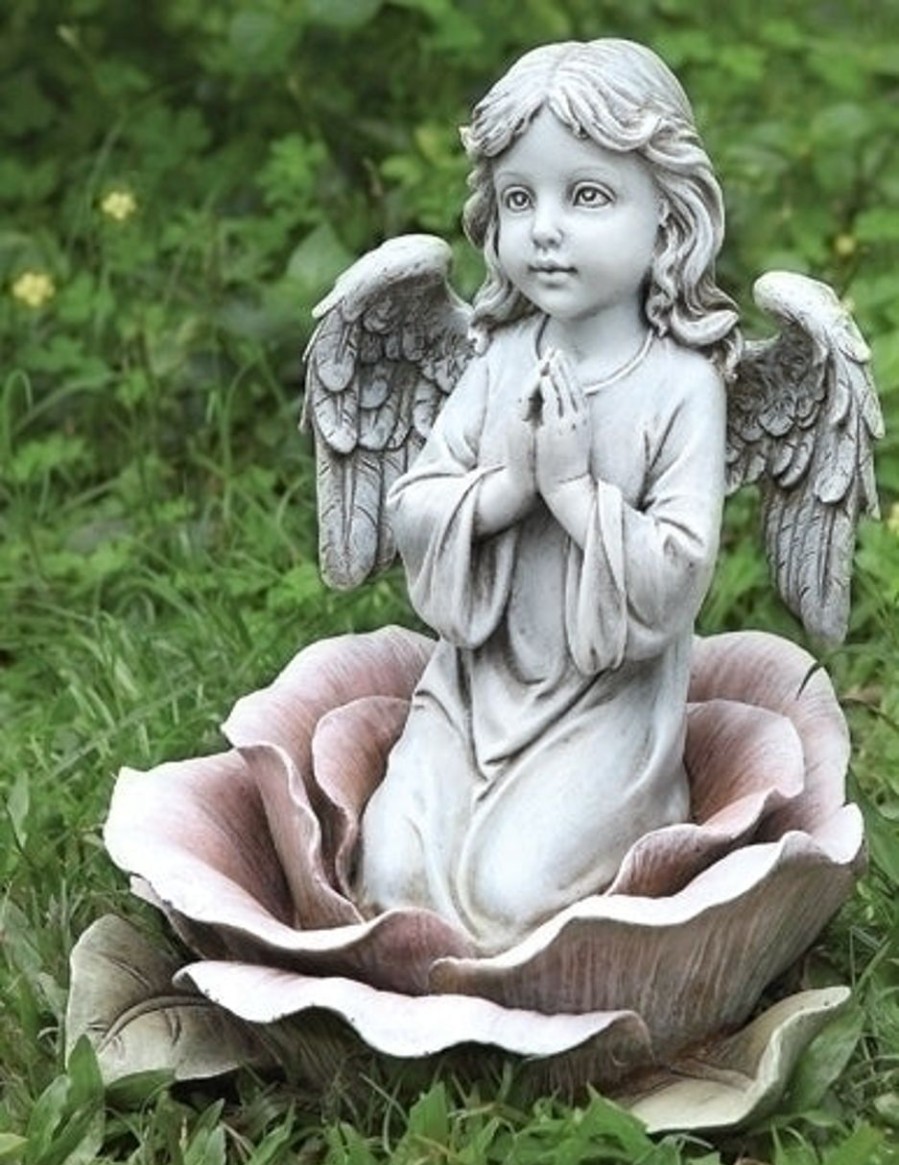 Statues Regers | Angel Kneeling In Rose Garden Statue 11"H