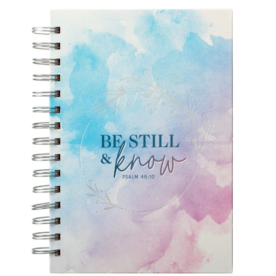 Gift Ideas&Other Regers | Be Still & Know Pink And Blue Watercolor Large Wirebound Journal - Psalm 46:10