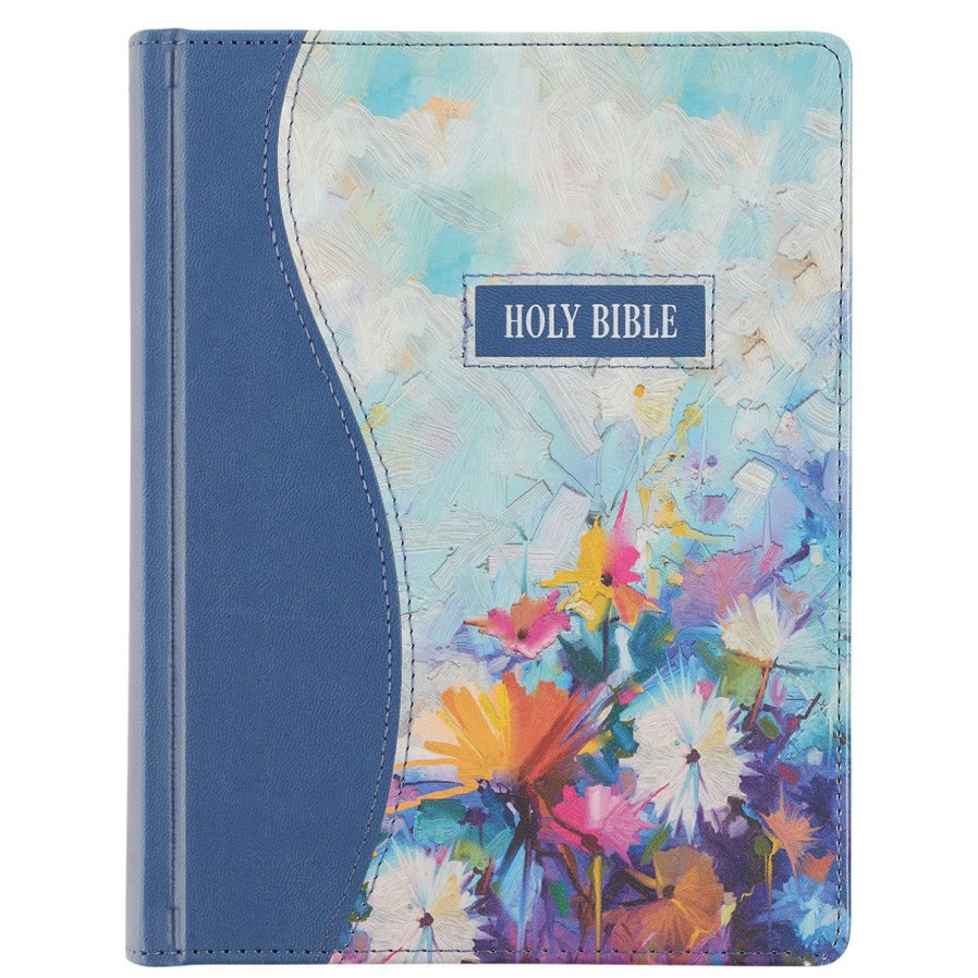 Books & Bibles Regers | Blue Floral Faux Leather Hardcover Note-Taking Bible