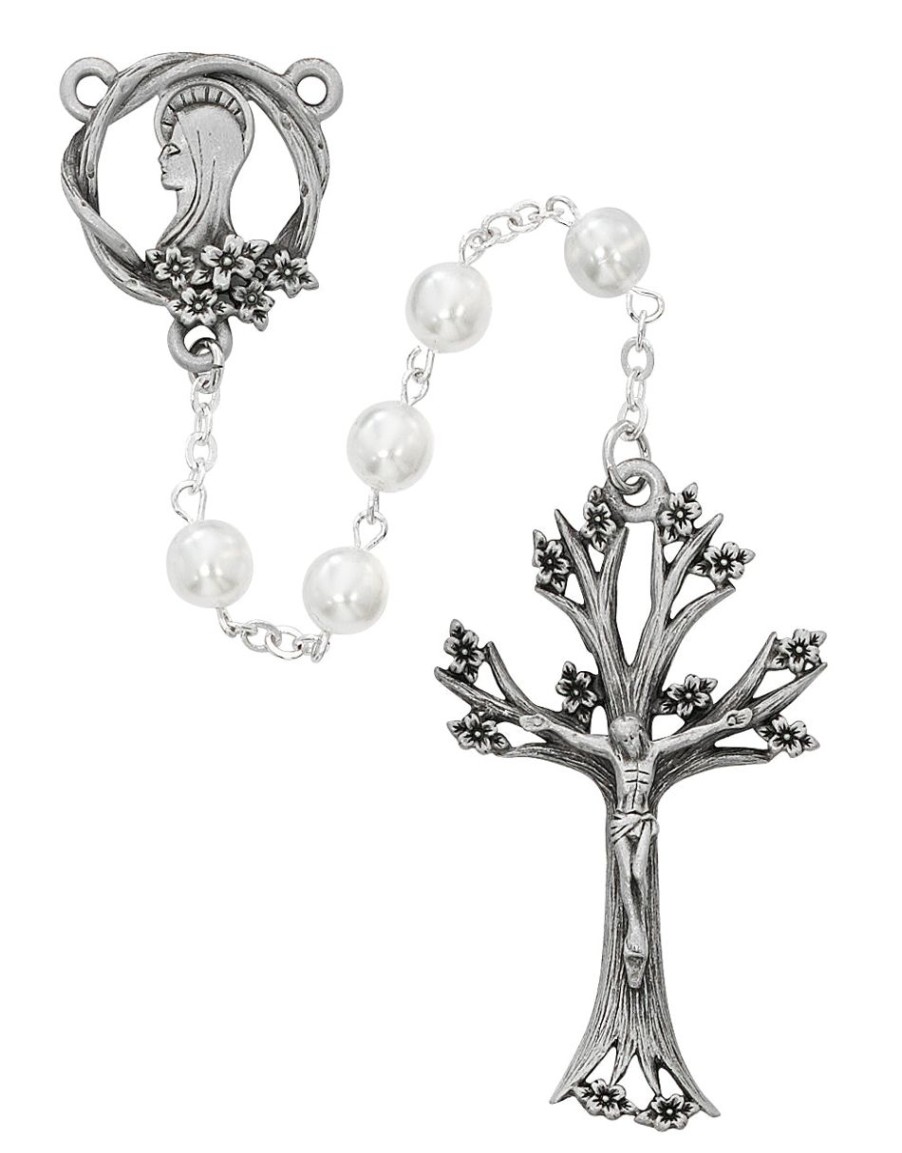 Jewelry&Medals Regers | Rosary - White Glass Dogwood Rosary Boxed