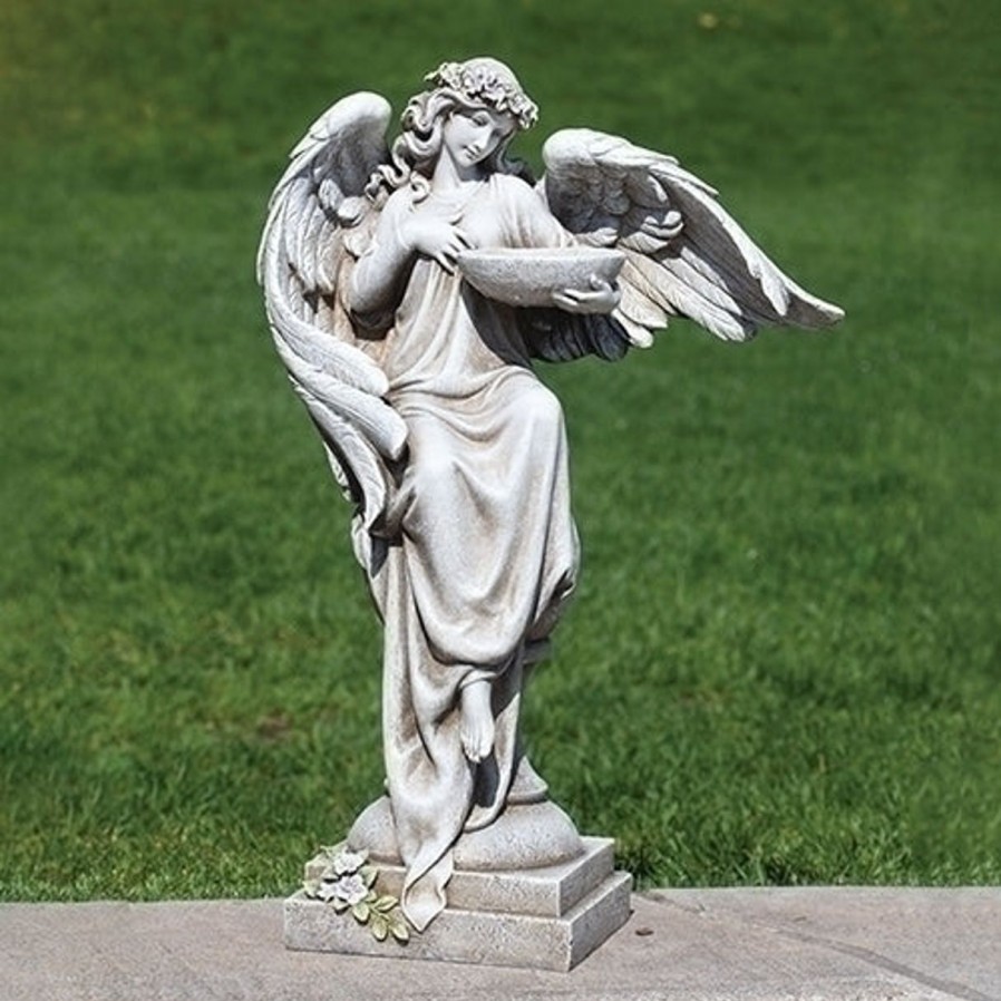 Statues Regers | Angel With Birdbath And Flowers 20"H