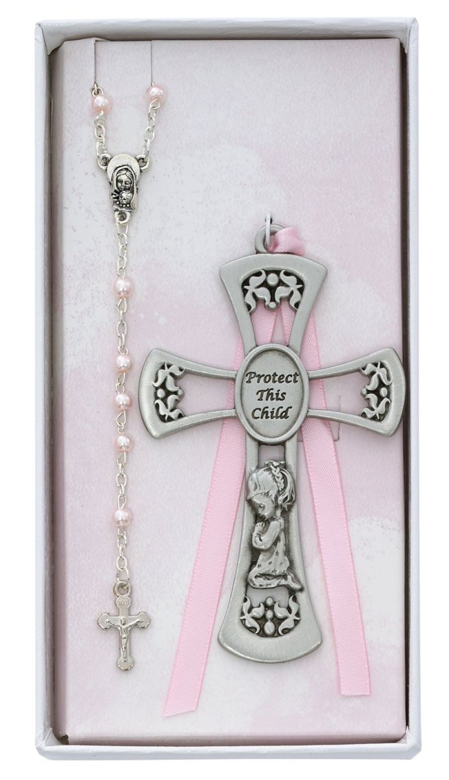 Occasions Regers Other Baby&Baptism Gift Ideas | Baby Set - Baby Girl Crib Cross And Rosary Set Boxed