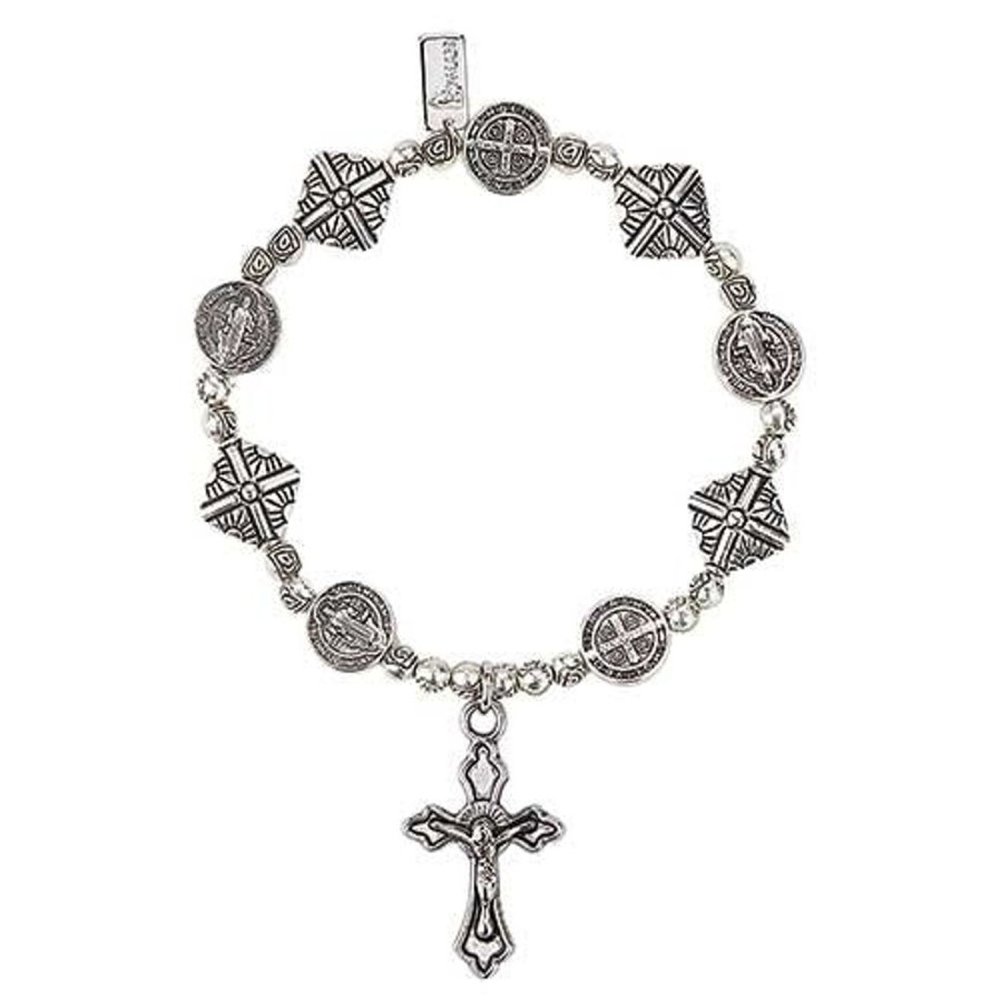 Jewelry&Medals Regers | Benedict - Saint Benedict Stretch Bracelet Silver 7"L