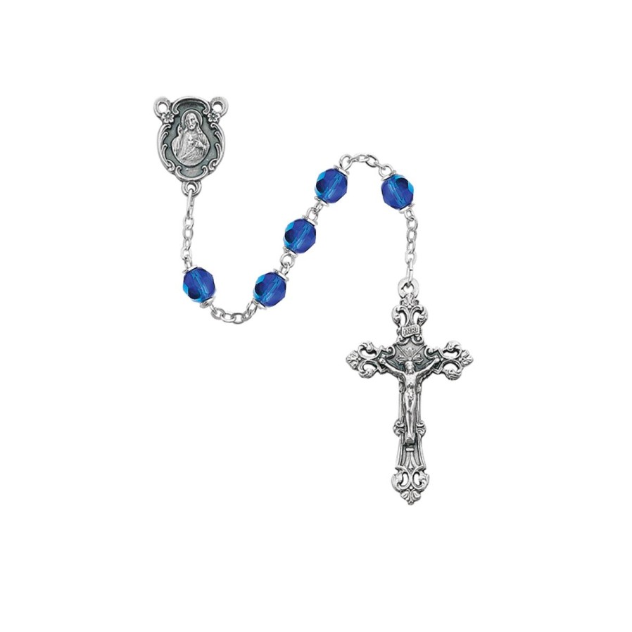 Rosaries Regers | Birthstone Rosary - Dark Blue Glass September Rosary Boxed