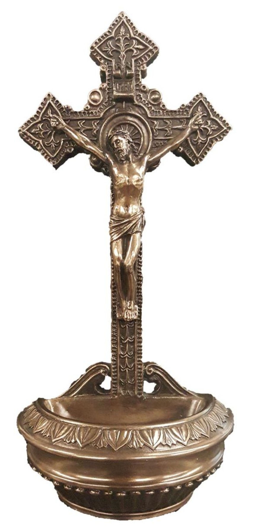 Statues Regers | Crucifix Holy Water Font Bronze 9"