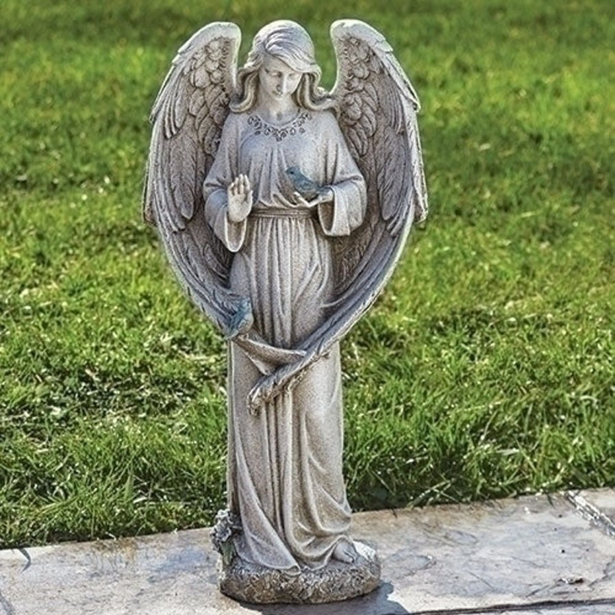 Statues Regers | Angel With Two Birds Garden Statue 20"H