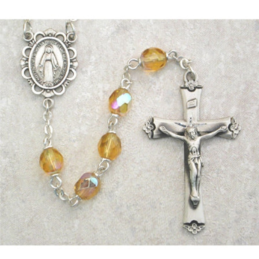 Rosaries Regers | Birthstone Rosary - Amber Glass November Rosary, Boxed