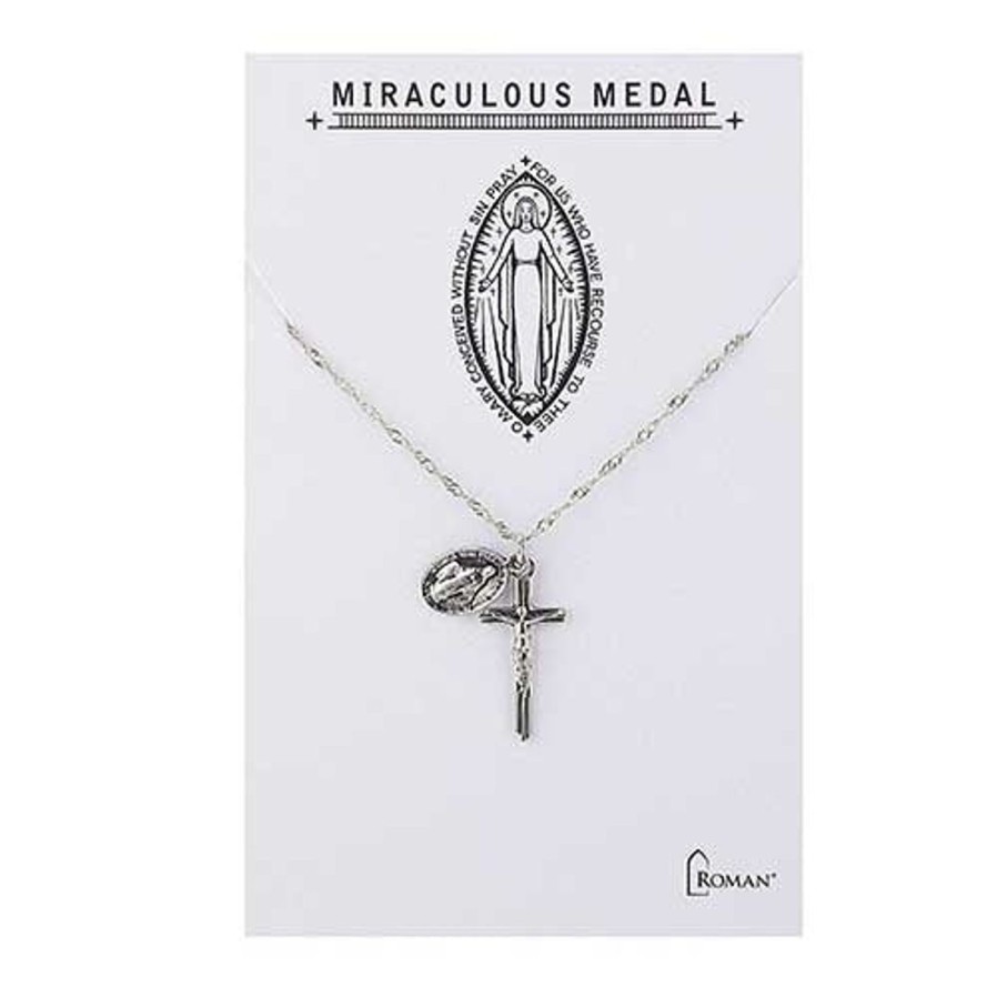 Jewelry&Medals Regers | Miraculous Medal Crucifix Necklace 18"L