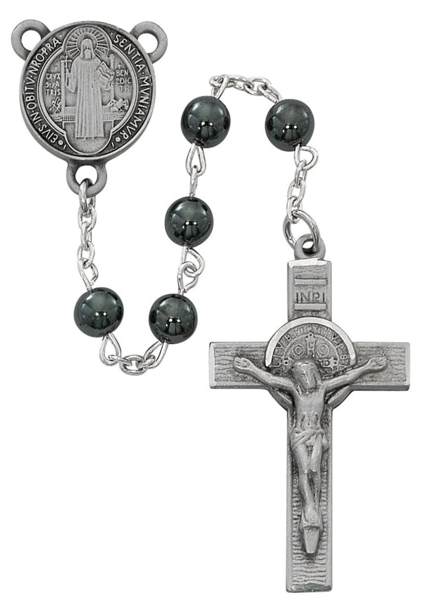 Rosaries Regers | Benedict Rosary - Hematite St Benedict Rosary Boxed