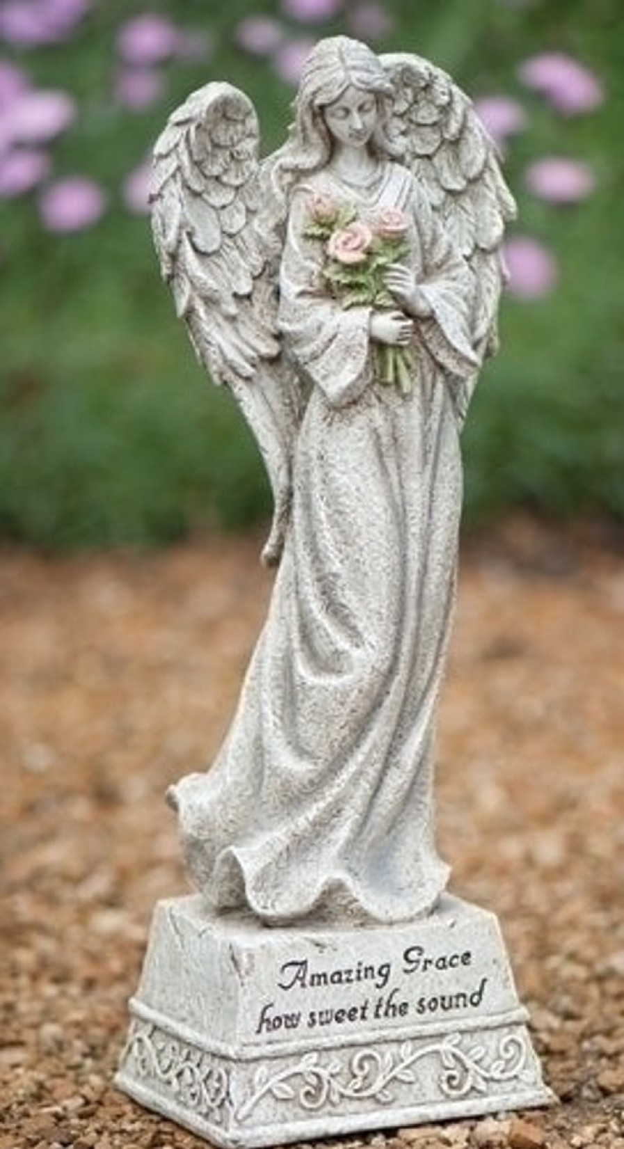 Occasions Regers Memorial Garden Statues | Angel With Flowers Memorial Garden Statue 14"H