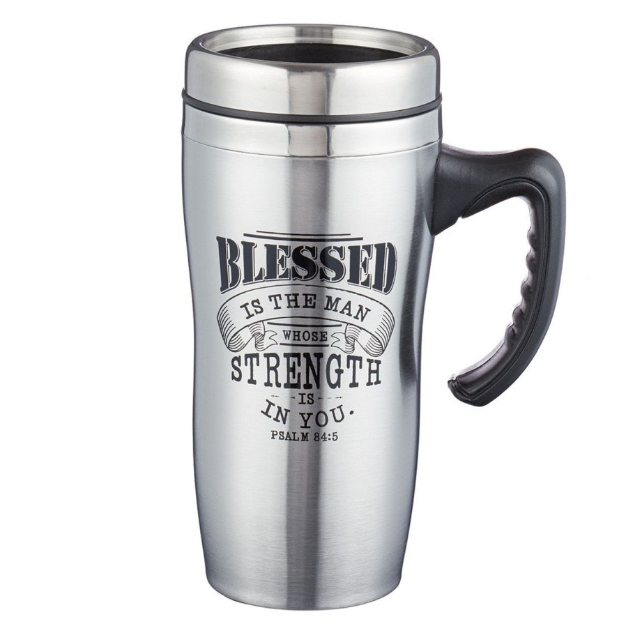 Gift Ideas&Other Regers | Blessed Is The Man Stainless Steel Travel Mug With Handle - Psalm 84:5