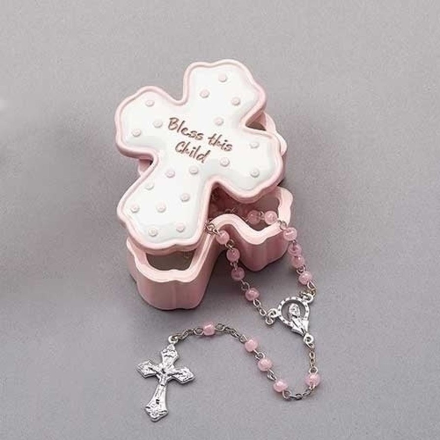 Occasions Regers Baby&Baptism Frames Plaques & Keepsake Boxes | Bless This Girl Box With Rosary .75"H