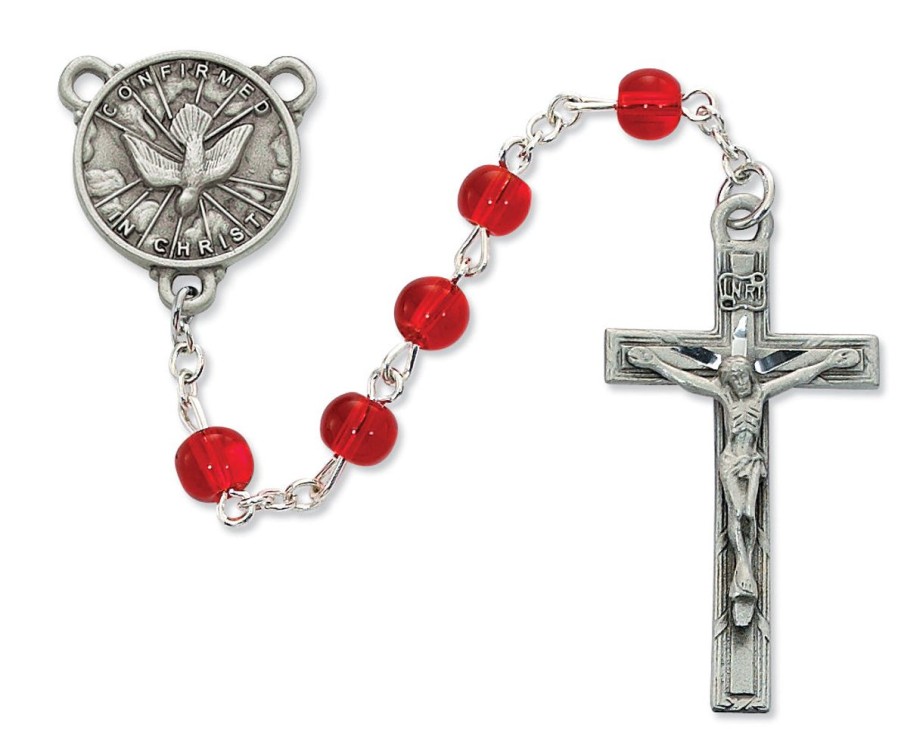 Occasions Regers Confirmation Rosaries Jewelry & Medals | Holy Spirit Rosary - Red Glass Boxed