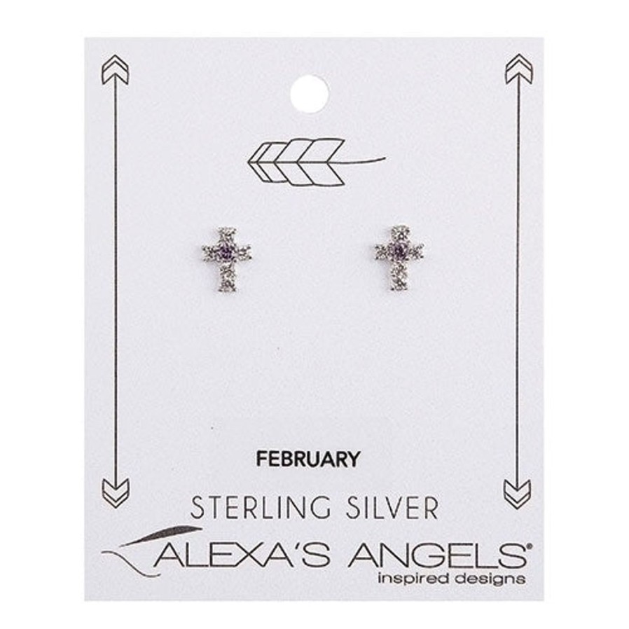 Jewelry&Medals Regers | Birthstone February Cross Earrings .375'H