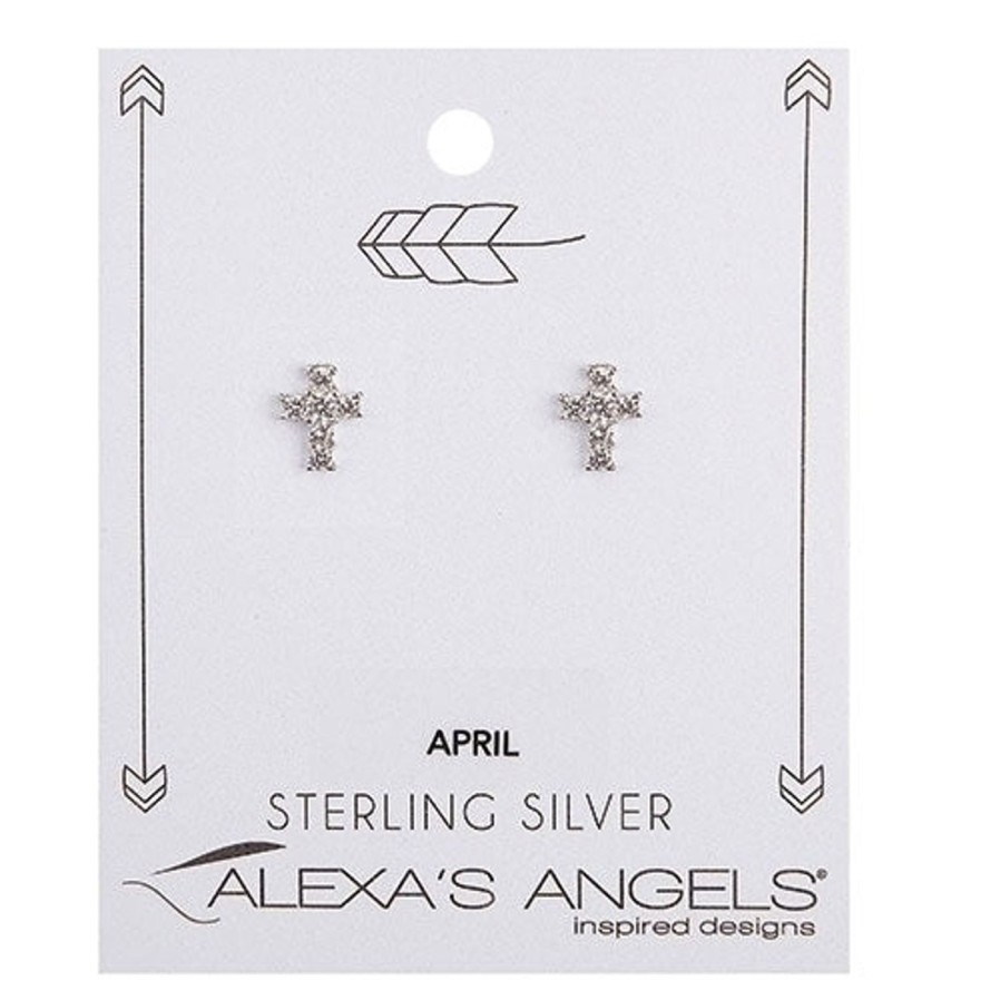 Jewelry&Medals Regers | Birthstone April Cross Earrings .375"H