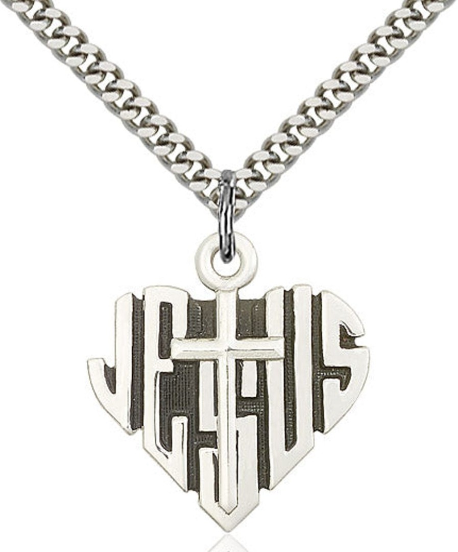 Jewelry&Medals Regers | Heart Of Jesus Cross Necklace Sterling Silver 24"