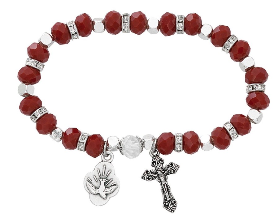 Occasions Regers Confirmation Rosaries Jewelry & Medals | Bracelet - Adult Red Holy Spirit Stretch Bracelet Carded