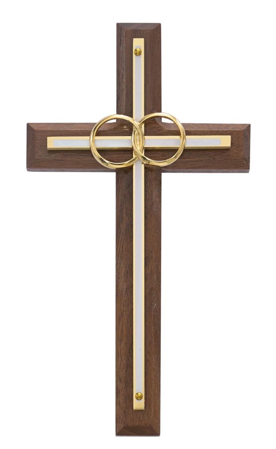 Occasions Regers Wedding&Anniversary Crosses & Crucifixes | Cross - 6 1/2In. Walnut With Overlay Wedding Cross Boxed