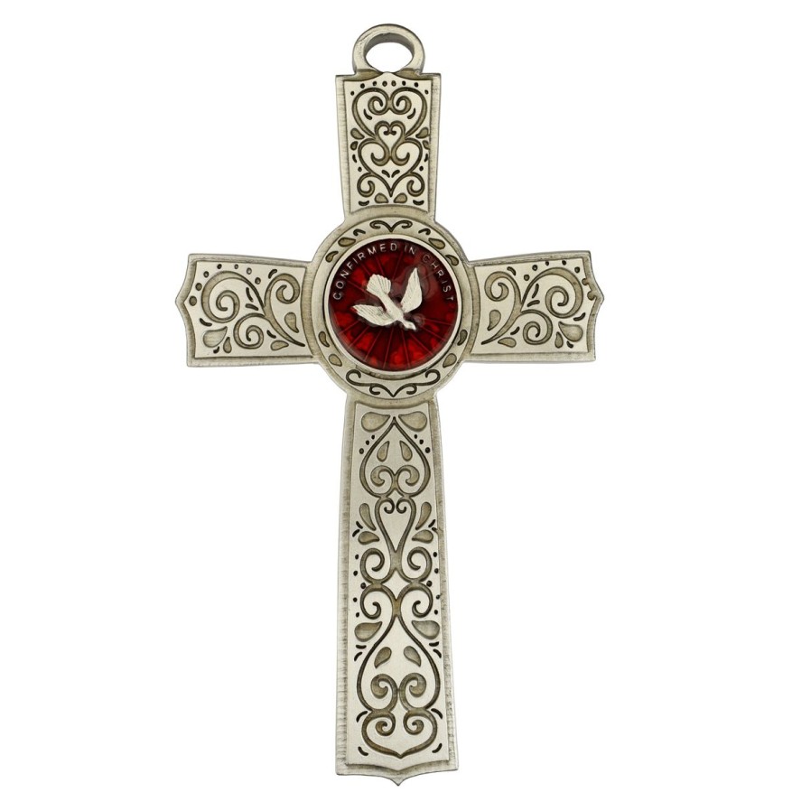 Occasions Regers Confirmation Crosses & Crucifixes | Cross - 6In Pewter And Red Cross With Holy Spirit Box