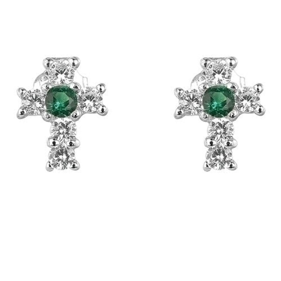 Jewelry&Medals Regers | Birthstone May Cross Earrings .375"H