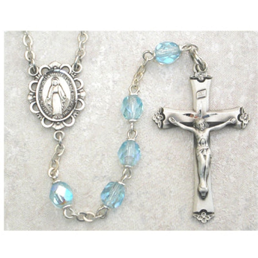 Rosaries Regers | Birthstone Rosary - Aqua Glass March Rosary Boxed